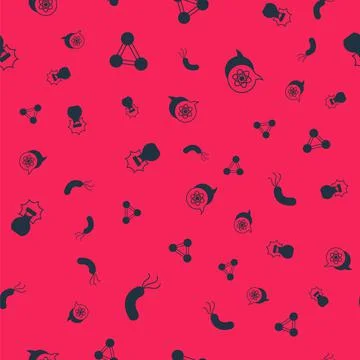 Set Bacteria, Molecule, Explosion in the flask and Atom on seamless pattern.  Stock Illustration