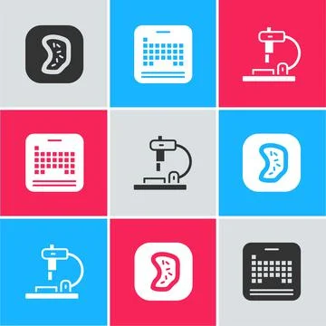 Set Bacteria, Periodic table and Microscope icon. Vector Stock Illustration