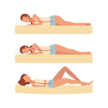 A set of bad, incorrect and erroneous positions and postures for sleeping women. Stock Illustration