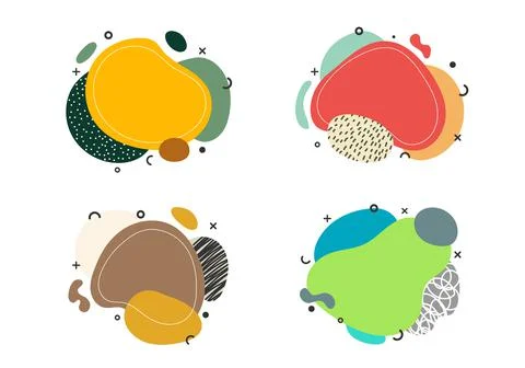 Set of badge abstract hand drawn organic shape with geometric elements bright Stock Illustration