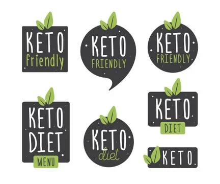 Set badge keto diet. Vector flat illustration. Ketogenic diet logo sign. Keto Ilustración de archivo
