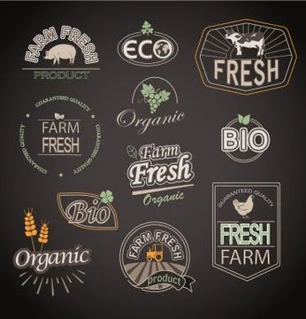 Set of badges and labels elements for organic and farm fresh food. Stock Illustration