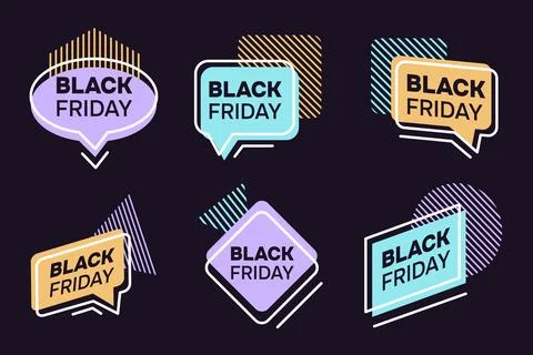 Set of Badges for Black Friday in dark color. Collection of neon bright Labels Stock Illustration