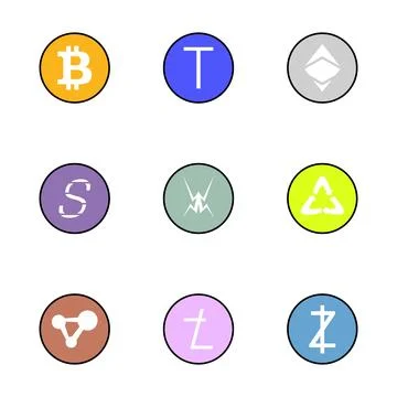 Set of badges cryptocurrency coins flat, bitcoin and crypto coins of logo Stock Illustration