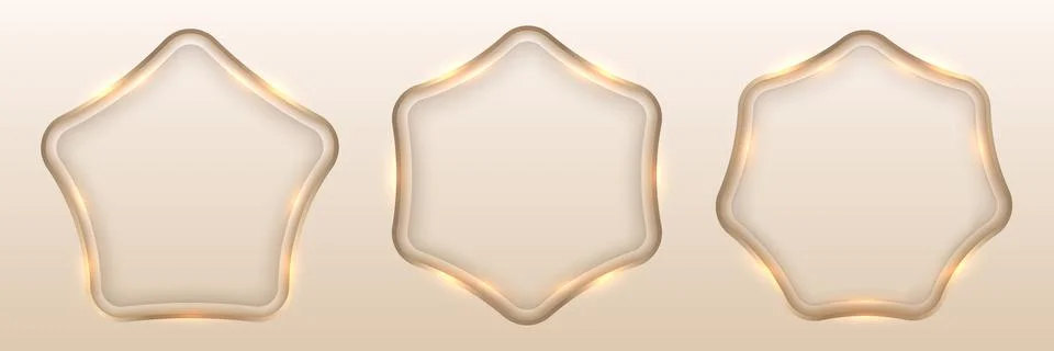Set of badges golden geometric frames with lighting effect isolated backgroun Stock Illustration