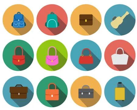 Set of bag icons in flat style, vector Stock Illustration