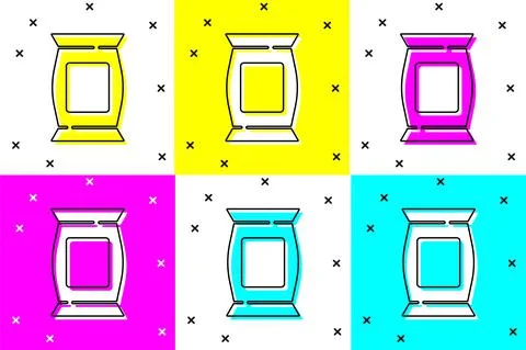 Set Bag or packet potato chips icon isolated on color background. Vector Stock Illustration
