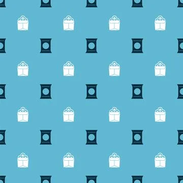 Set Bag or packet potato chips and Noodles in box on seamless pattern. Vector Stock Illustration