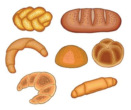 Set of baked breads Stock Illustration