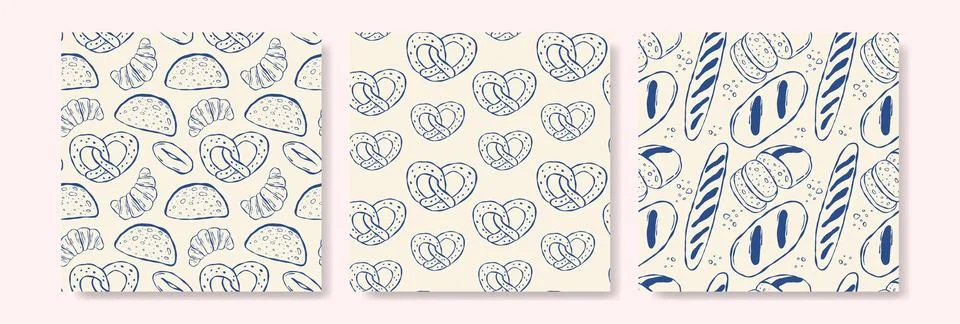 Set of bakery bread seamless patterns イラスト素材