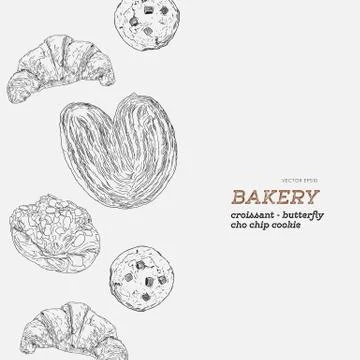 Set of bakery, hand draw vector. Stock Illustration