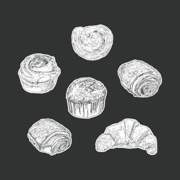 Set of bakery isolated sticker , hand draw vector. Stock Illustration