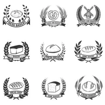 Set of bakery labels. Bread shop, fresh bread. Design elements for label, emb Illustrazione stock