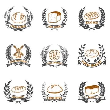Set of bakery labels. Bread shop, fresh bread. Design elements f Illustrazione stock