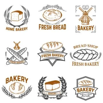 Set of bakery labels. Bread shop, fresh bread. Design elements f Stock Illustration