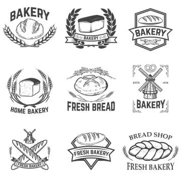 Set of bakery labels. Bread shop, fresh bread. Design elements f Illustrazione stock