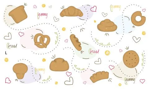 Set of bakery products Breakfast time Vector Stock Illustration