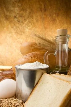 Set of bakery products on table Stock Photos
