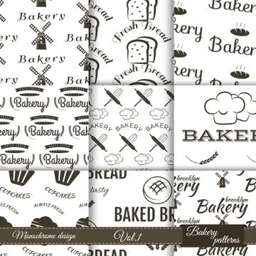 Set of bakery seamless patterns. Vector bake backgrounds with cooking elements Stockillustratie