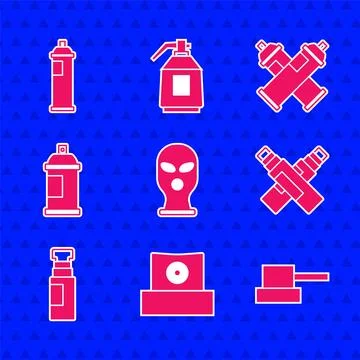Set Balaclava, Spray can nozzle cap, Marker pen, Paint spray,  and  icon. V.. Stock Illustration