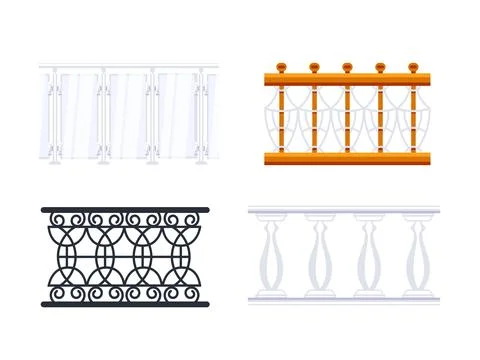 Set of balcony railing is showing different design and material using flat style Stock-Illustration