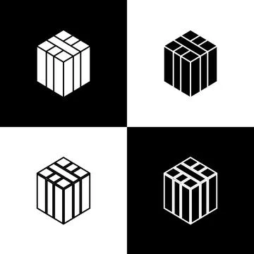 Set Bale of hay icon isolated on black and white background.  Vector イラスト素材
