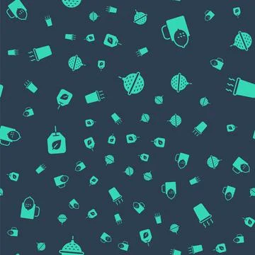 Set Ball tea strainer, Cup of with lemon, Tea bag leaf and on seamless pattern Illustrazione stock