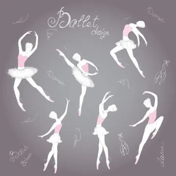 Set ballet dancers, hand drawn background, vector illustration. Stock Illustration