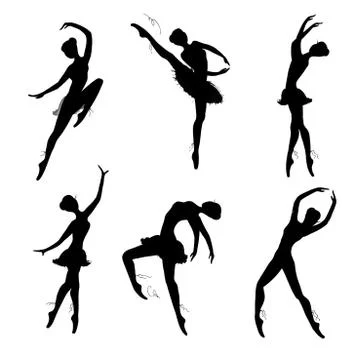 Set of ballet dancers silhouettes Stock Illustration