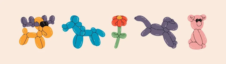 Set of balloon animals Stock Illustration