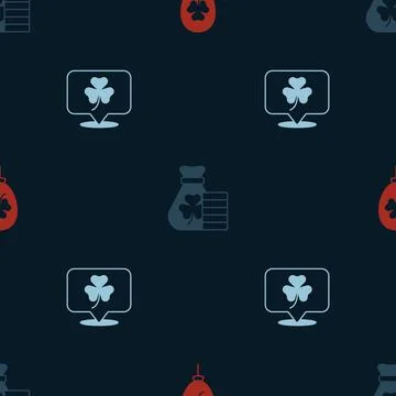 Set Balloon with clover trefoil leaf, Money bag and Clover on seamless pattern Illustrazione stock