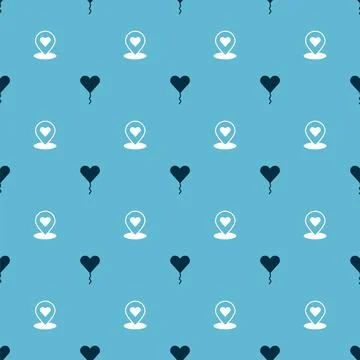 Set Balloon in form of heart and Location with on seamless pattern. Vector Stock Illustration