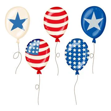 Set of balloons with American flag pattern isolated vector Stock Illustration
