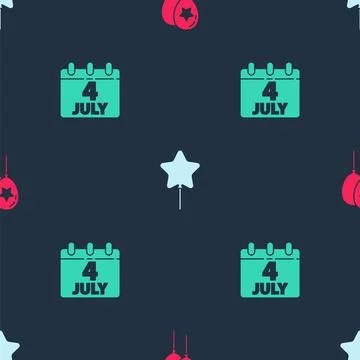 Set Balloons, and Calendar with date July 4 on seamless pattern. Vector 스톡 일러스트