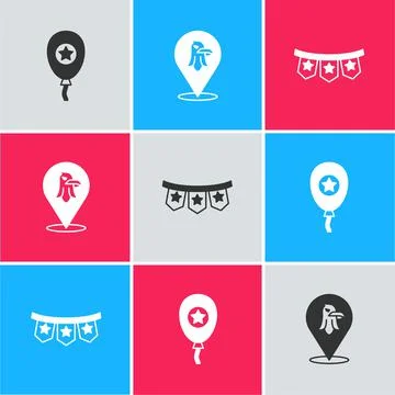 Set Balloons, Eagle and Carnival garland with flags icon. Vector Illustrazione stock