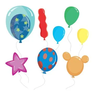 Set of balloons kid, different shapes and color Vector.	 Illustrazione stock