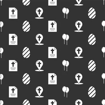 Set Balloons with ribbon, Easter egg, Greeting card with Happy Easter and Map Stock Illustration