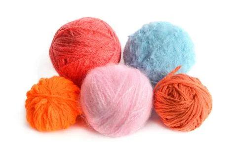 Set of balls of woolen threads isolated on white. Stock Photos