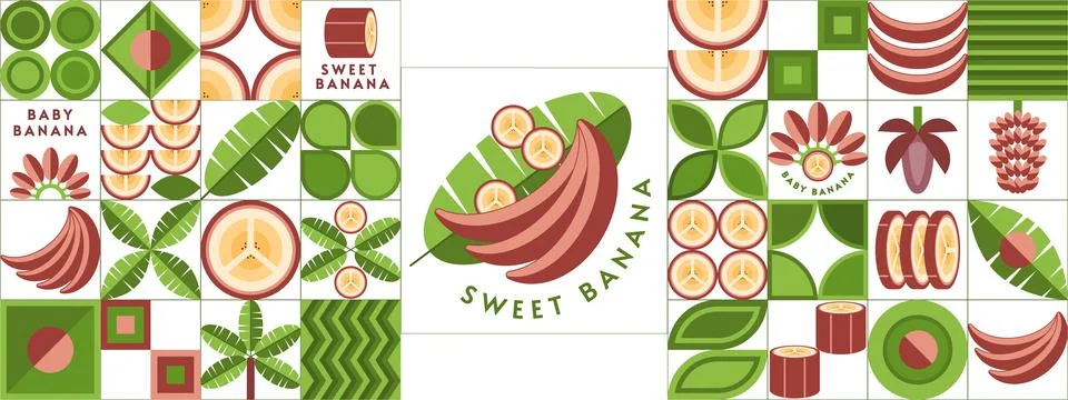 Set of banana design elements in geometric style Stock Illustration