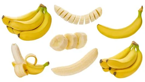 Set of bananas with clipping path Stock Photos
