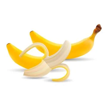 Set Of Bananas. Illustration Of Half Peeled Banana Isolated On A White Stock Illustration