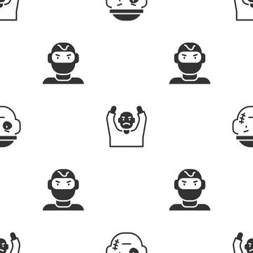 Set Bandit, Thief surrendering hands up and mask on seamless pattern. Vector Stock Illustration