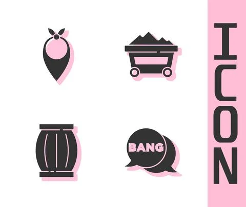 Set Bang boom, gun Comic, Cowboy bandana, Gun powder barrel and Coal mine Stock Illustration