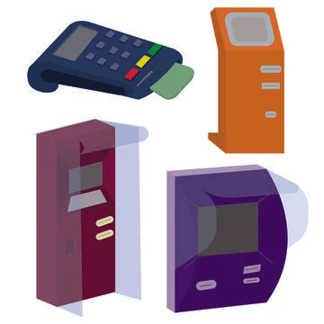 A set of bank terminals. Illustrazione stock