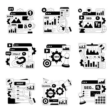 Set of Banking and Seo Solid Illustrations Stock Illustration