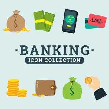 Set of banking icon vector design collection Stock Illustration