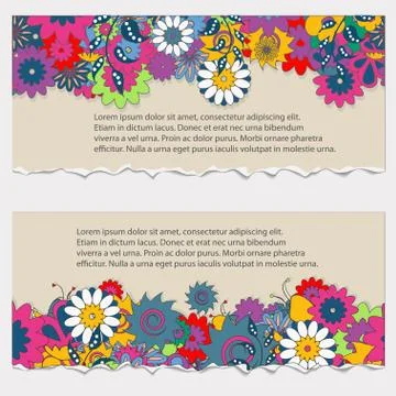 Set of banner with bright flowers, vector illustration Stock Illustration