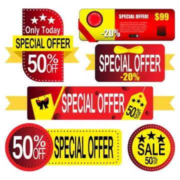 Set of banner elements, discount tag collection, special offer. Stock Illustration