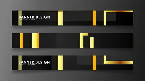 Set a banner with a rectangular background in gold and dark . vector illustra Stock Illustration