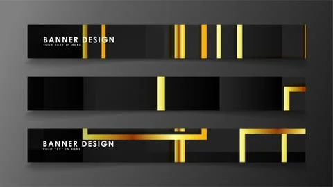 Set a banner with a rectangular background in gold and dark . vector illustra Stock Illustration